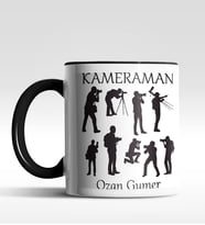 Kişiye Özel Kameraman Tasarımlı Siyah Kupa (Siyah - Beyaz)