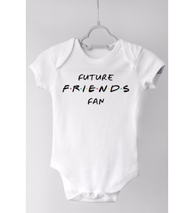 Unisex Bebek Beyaz Future Friends Fan Baskılı Kısa Kollu Çıtçıtlı Body
