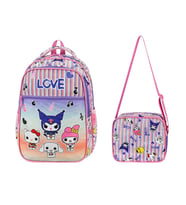 İlkokul Çantası Kuromi 2'li Set 40*30 Cm Beslenme Çantası Ortopedik Sırt Çantası Kız Çocuk