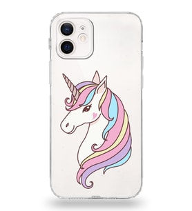 Apple iPhone 12 Uyumlu Kamera Korumalı Tıpalı Kapak Unicorn Tasarımlı Silikon Şeffaf Kılıf
