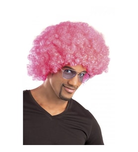 Pembe Renk Kıvırcık Afro Bonus Peruk