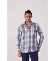 Dufy Mavi Erkek Slim Fit Ekose Desenli Brent Yaka Uzun Kol Gömlek - 84265