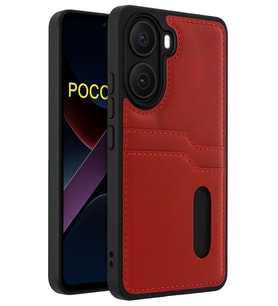 Pilelistore   Xiaomi Poco X7 Pro Kılıf Sara Kartvizitli Deri Kılıf - Kırmızı