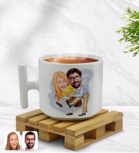 BK Gift Kişiye Özel Sevgililer Karikatürlü T Kulplu Beyaz Middle Kupa Bardak-102