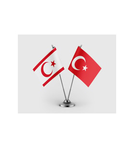 Kuzey Kıbrıs Türk Cumhuriyeti ve Türk Bayrağı İkili Saten Masa Bayrağı Takımı