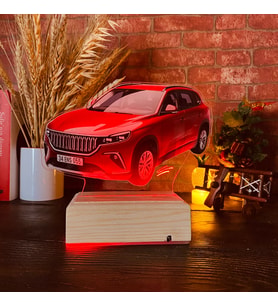 TOGG Tasarım Gece Lambası TOGG Yerli ve Milli Otomobil Tasarım Kişiye Özel Plakalı 3 Boyutlu Masa Lambası (Kırmızı)
