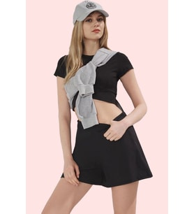 Kadın Spor Likra Wide Leg Kısa Boy Şort Etek Görünümlü Normal Bel Rahat Kesim Günlük Kullanım (Siyah)