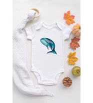 Unisex Beyaz Bebek Balina Baskılı Çıtçıtlı Body