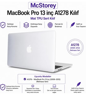 MacBook Pro Kılıf 13 inç A1278 2008 2009 2010 2011 2012 Uyumlu Mat Sert TPU Hardcase Çizilmez Darbeye Dayanıklı İnce Hafif Koruyucu Kapak Şeffaf