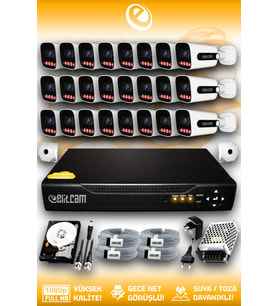 Elitcam 24 Kameralı Zebra 24 Dış Kamera Set 500 GB 5 MP Full HD Gece Görüşlü Güvenlik Kamerası Sistemi