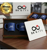 Logonuza Özel 10 Adet Kutulu Lacivert Renk Kahve Fincanı Seti – Kutulu Seramik Fincan Kurumsal Hediye Seti