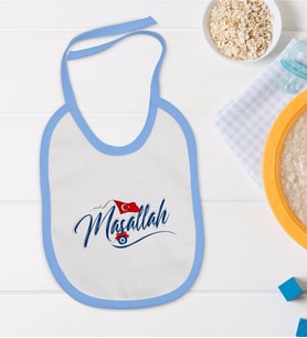 BK Kids Maşallah Tasarımlı Mavi Bebek Mama Önlüğü-3