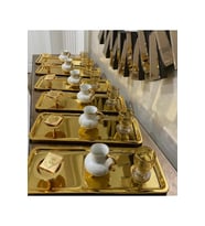 Altı Parça Gold Renk Paslanmaz Çelik Baton Çay ve Kahve Sunum Tepsisi