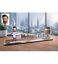 Kişiye Özel Doktor Karikatürlü 30 cm Ayna Pleksi Masaüstü İsimlik - Doktor Hediyesi Doktora Özel Hediye