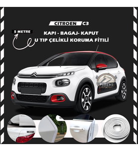 Citroen C3 Oto Araç Kapı Koruma Fitili 5metre Parlak Beyaz Renk