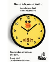İsme Özel Ördek Çocuk Odası Duvar Saati Orta Boy 30 cm Siyah Camlı Sessiz