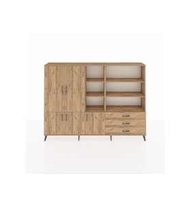 Arges Dolap 11 Raflı 3 Çekmeceli 5 Kapaklı 220x30x163 Çam-Çam