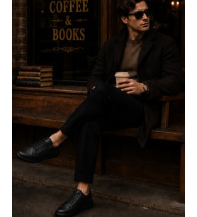 Erkek Fermuarlı Casual Sneaker – Suni Deri Günlük Spor Ayakkabı Old School Tasarım Siyah / Taba 40-44