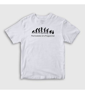 Presmono Unisex Çocuk Beyaz Evolution Evrim Developer Yazılımcı T-Shirt 333002tt (Beyaz)