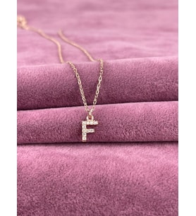 Taşlı F Harfi Rose Yaldızlı Gümüş Kadın Kolye