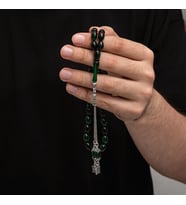 Sıkma Kehribar 925 Ayar Gümüş Tesbih (Bej)