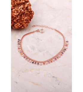 Gurmet Mix Taşlı Rose Gümüş Bileklik 3727