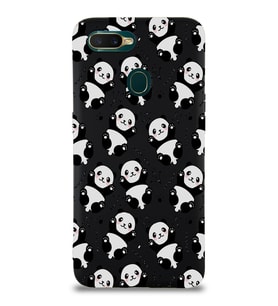 Oppo A12 Uyumlu Lansman Kılıf Panda Tasarımlı İçi Kadife Kapak-Siyah (Şeffaf)