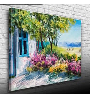 Renkli Çiçekler ve Bahar Manzarası Yağlıboya Kanvas Tablo 50 x 70