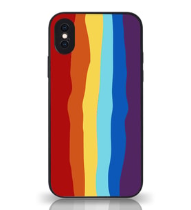 PrintiFy Apple iPhone X Kamera Korumalı Renkli Gökkuşağı Desenli Cam Kapak Siyah