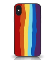 PrintiFy Apple iPhone X Kamera Korumalı Renkli Gökkuşağı Desenli Cam Kapak Siyah