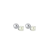 İkili Tragus Doğal İnci Çift Taraflı Top Piercing (Beyaz)