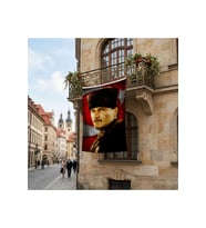 Mavi Gözlü Kalpaklı Gazi Mustafa Kemal Atatürk Ay Yıldız Poster Poster Bayrak Premium Raşel Kumaş ATA37