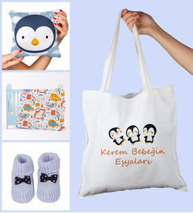 eJOYA Bebeklere Özel Çantasında Kişiye Özel Battaniye Yastık Ve Patik Bebek Hediye Seti 109841 (Mavi)