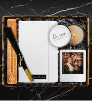 Kişiye Özel Tasarım Beyaz Defter & Beyaz Mum & Çerçeve & Tütsü Hediye Seti