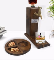 BK Gift Kişiye Özel Harf ve İsimli Viski Bardağı & Ahşap İçki Standı & Ahşap Sunum Tabağı Çerezlik Hediye Seti-4