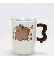 Sevimli Capybara Figürlü Kapaklı Porselen Kupa Bardak Alk5040