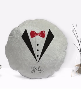 BK Gift Kişiye Özel İsimli Damat Tasarımlı Yuvarlak Dekoratif Kırlent Yastık-1