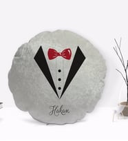 BK Gift Kişiye Özel İsimli Damat Tasarımlı Yuvarlak Dekoratif Kırlent Yastık-1