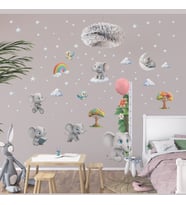 FİL Temalı Boy Ölçerli Duvar Sticker Seti  Sökülebilir, Mat Yüzey, Çocuk Odası
