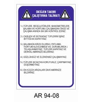 OKSİJEN TAKIMI ÇALIŞTIRMA TALİMATI İŞ GÜVENLİĞİ UYARI LEVHASI 1 ADET PVC 21 X 29CM