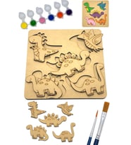 Çocuklar İçin Dinazor Figürlü Puzzle Ahşap Boyama Yapboz Seti Hediye Hobi Kiti