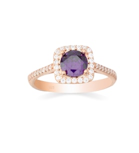 925 Ayar Gümüş Rose Gold Ametist Kare Pırlanta Modeli Yüzük