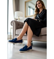 Kadın Süet Düz Topuk Bağcıksız Loafer Ayakkabı Fonksiyonel Dayanıklı Kaliteli Konforlu Şık