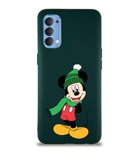 Oppo Reno 4 Soft Premier Kapak Mickey Mouse-G Tasarımlı Silikon Kılıf - Yeşil (Şeffaf)