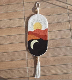 Mi-Knitting, Punch Nakışı Duvar Halısı, Dekoratif Duvar Panosu, Anneler Günü Hediyesi, Güneş ve Ay temalı Pano