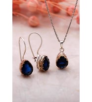Safir Elişi Gümüş İkili Set 2338-Damla  (Gümüş - Altın)