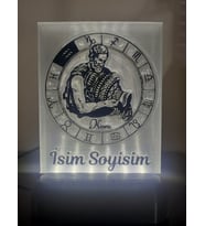 Kova Burcu Kişiye Özel Isimli Dekoratif Led Lamba - Kablolu Adaptörlü - Beyaz Işıklı