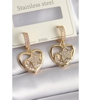 Pirinç Gold Renk Zirkon Taşlı Kalp Model Ay Yıldız İşleme Kadın Küpe 5886 - HPSBYI1583-330