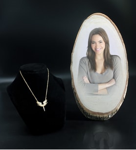 Kişiye Özel Doğal Kütükte Fotoğraf & Gold Mikail Kolye Hediye Seti
