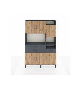 Arges Dolap 10 Raflı 3 Çekmeceli 6 Kapaklı 132x30x195 Antrasit-Çam/Antrasit
